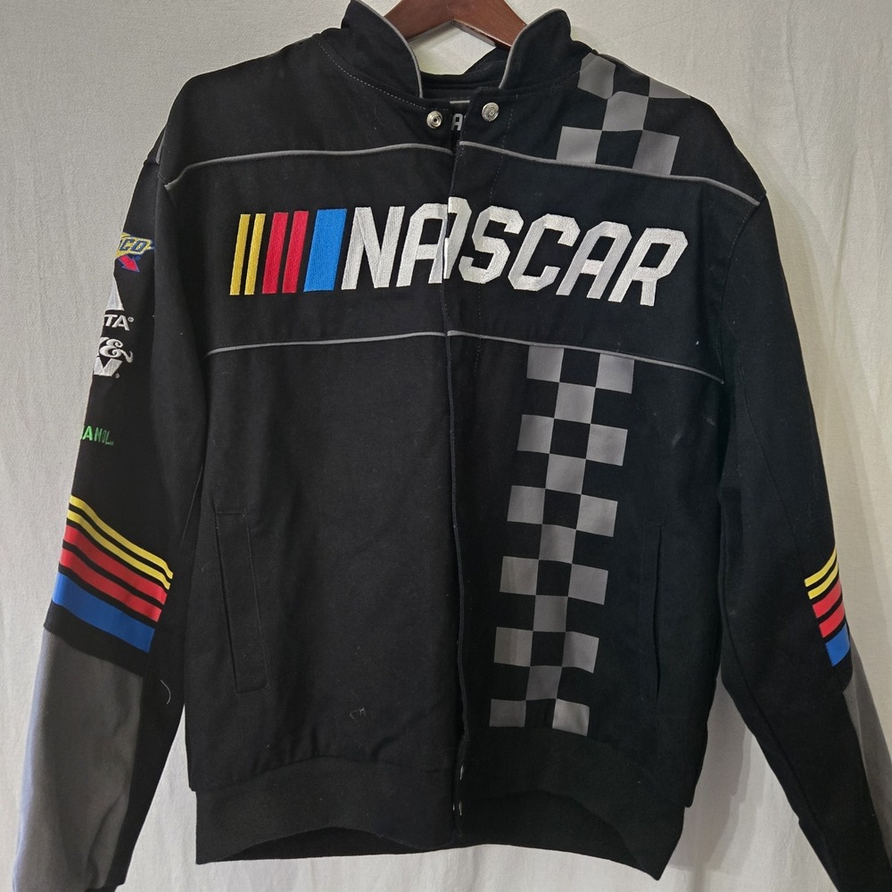 JH Design Nascar Racing Logo Jacket Sz Large Racing Stripes Embroidered - Picture 5 of 8